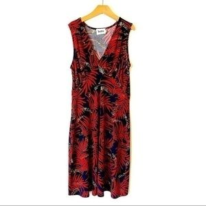 Leota NY Sleeveless Tropical A-Line Isabella Dress L Stretch Knit Bohemian Dress